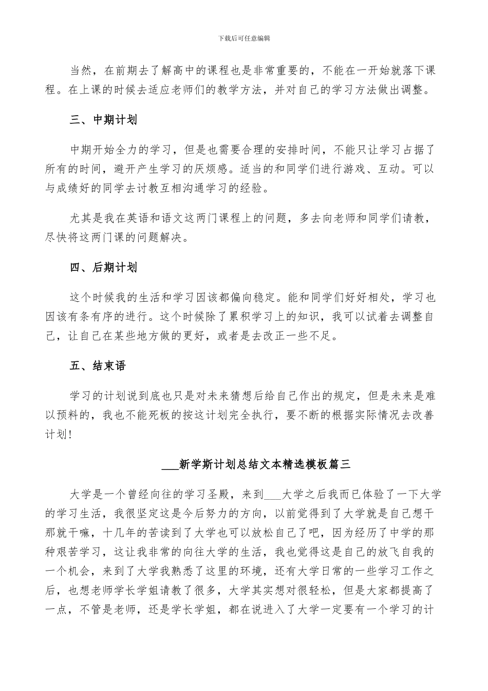 2024新学斯计划总结文本模板_第3页