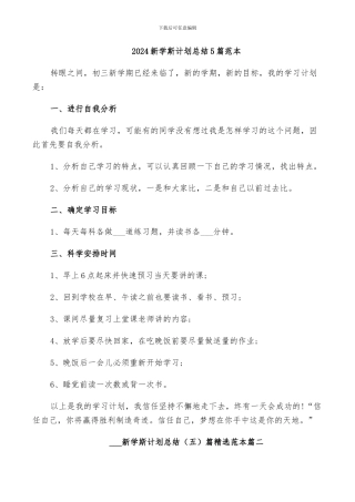 2024新学斯计划总结5篇范本