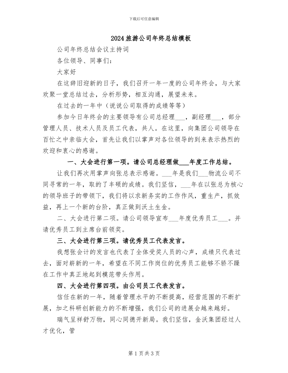 2024旅游公司年终总结模板_第1页