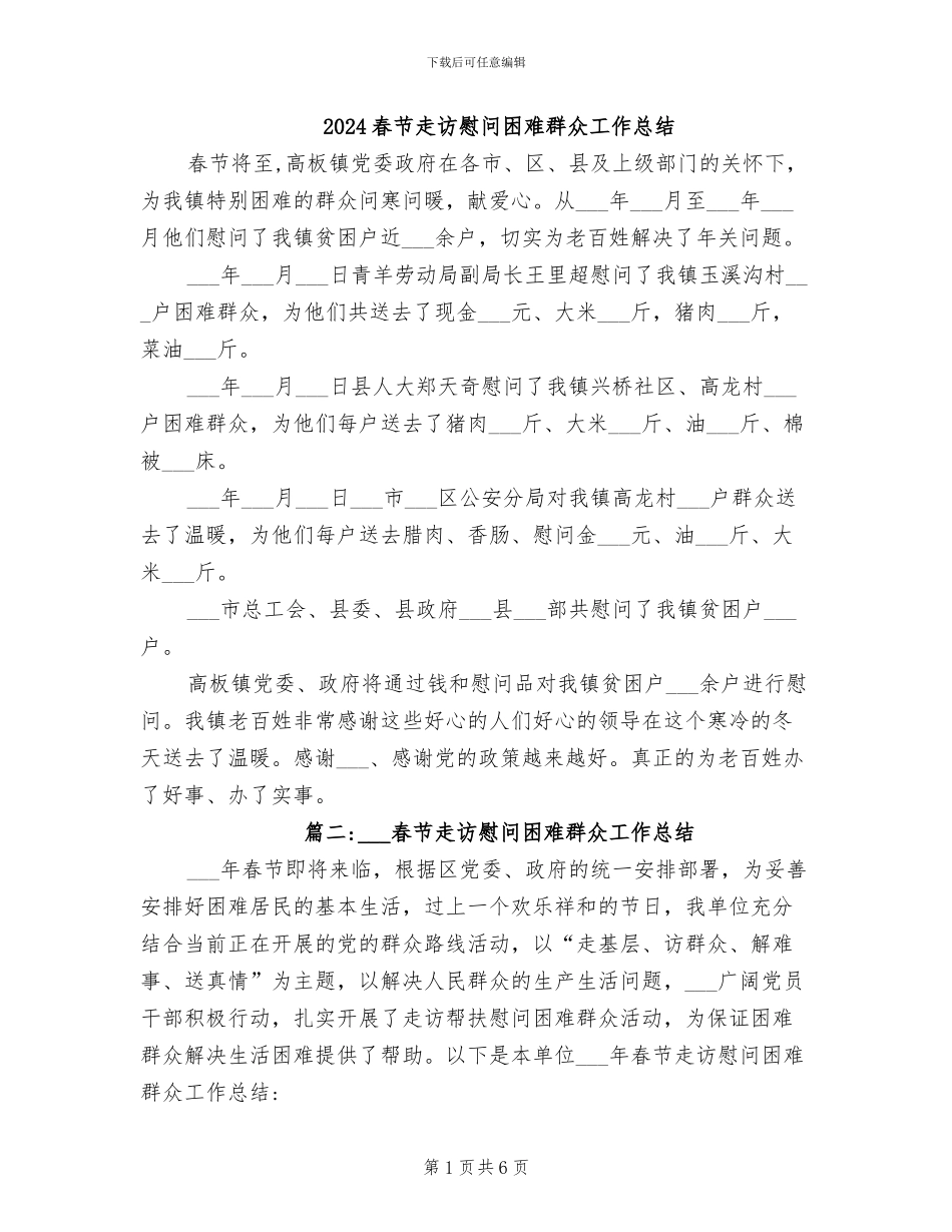 2024春节走访慰问困难群众工作总结_第1页