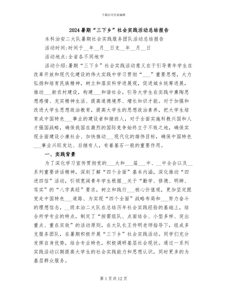 2024暑期“三下乡”社会实践活动总结报告_第1页