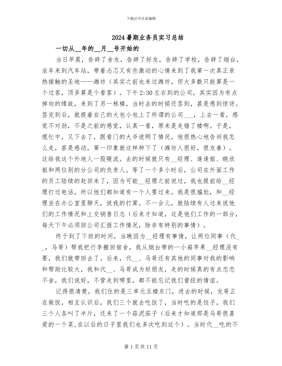2024暑期业务员实习总结_第1页