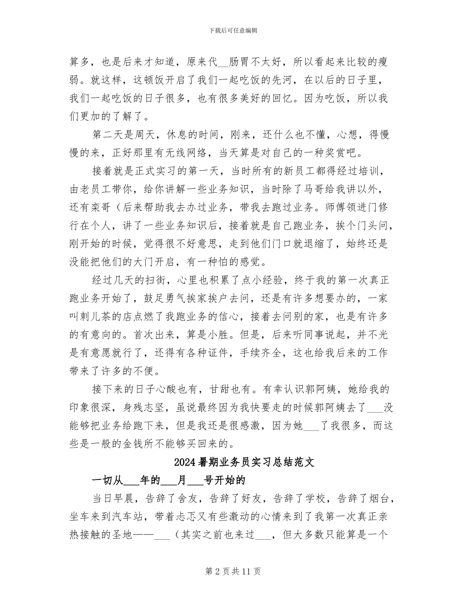 2024暑期业务员实习总结_第2页