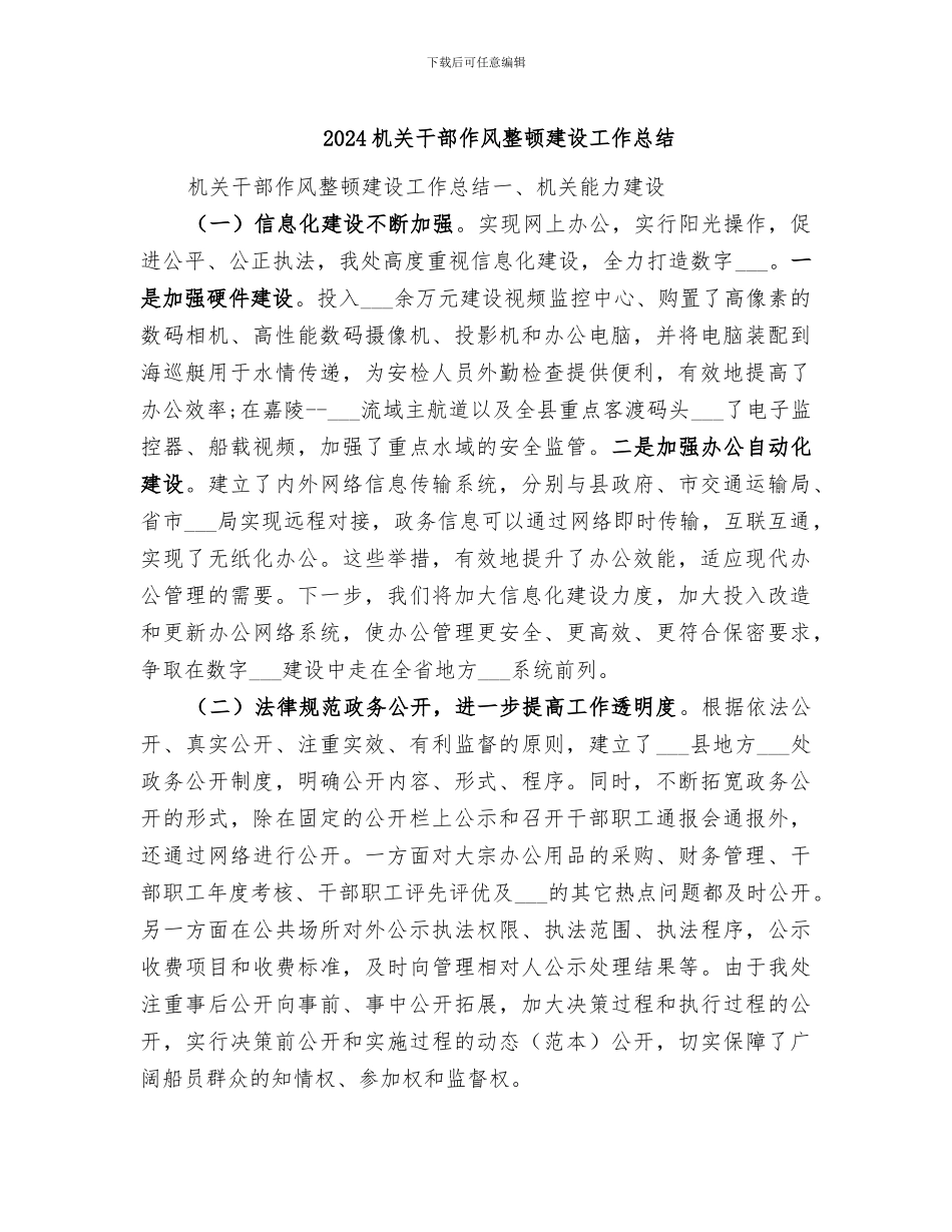 2024机关干部作风整顿建设工作总结_第1页