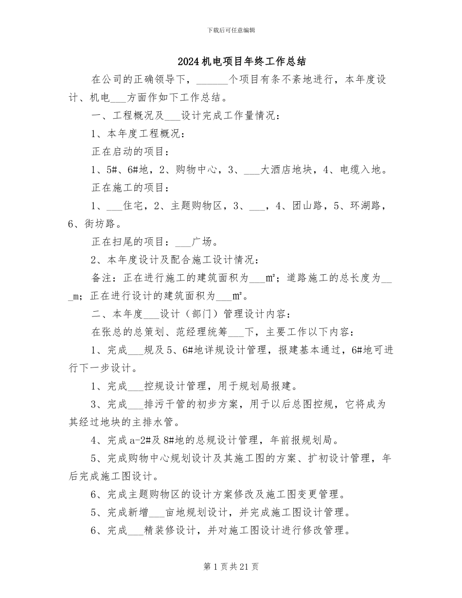 2024机电项目年终工作总结_第1页
