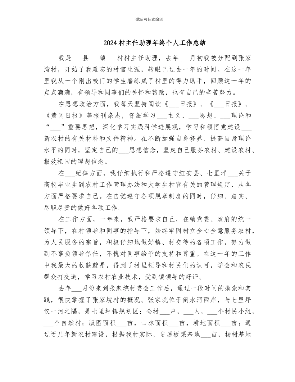 2024村主任助理年终个人工作总结_第1页