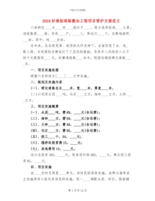 2024村通组道路整治工程项目管护方案范文