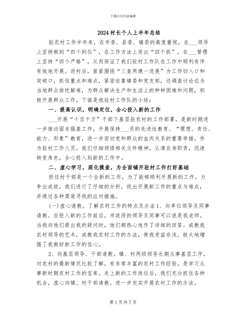 2024村长个人上半年总结_第1页