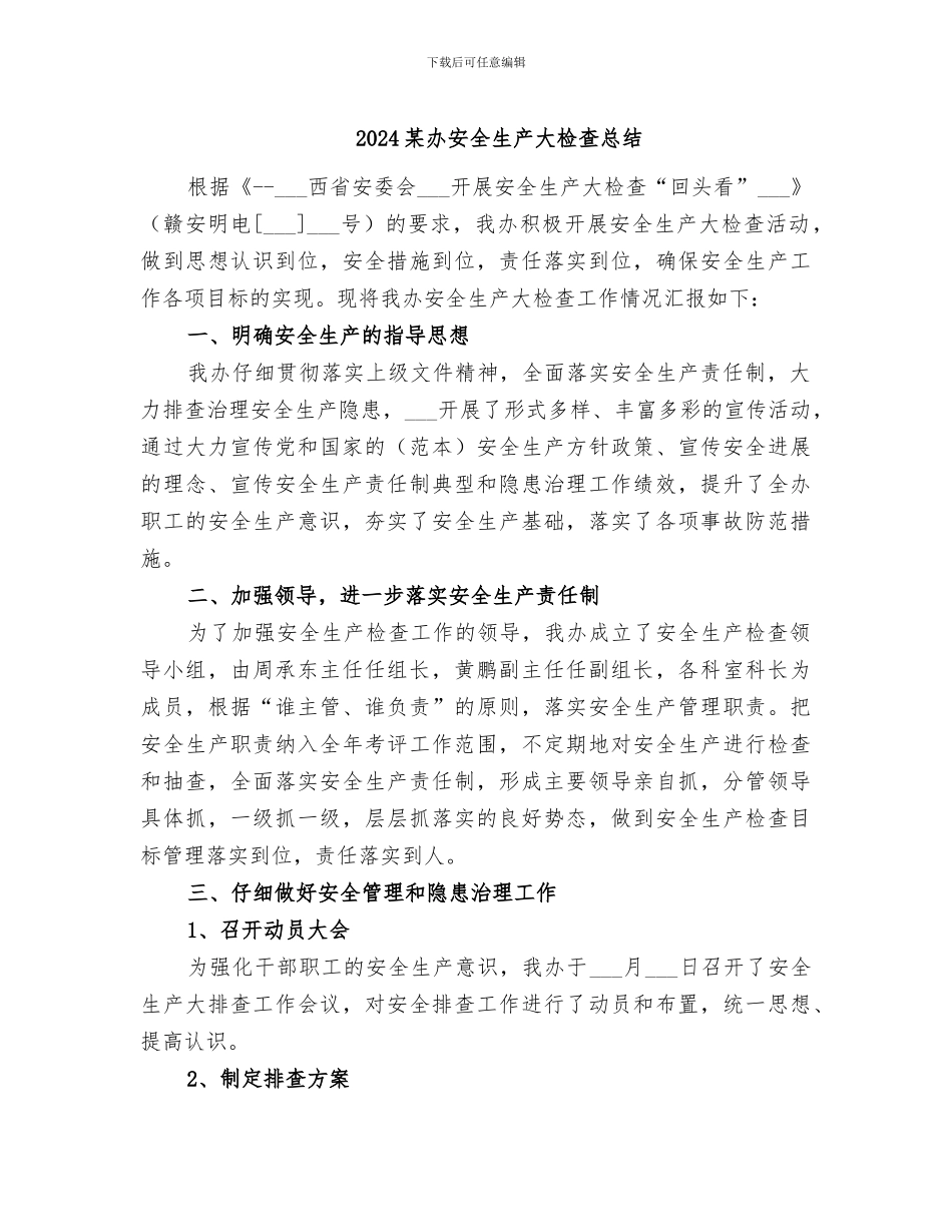 2024某办安全生产大检查总结_第1页