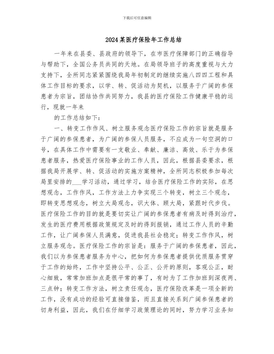2024某医疗保险年工作总结_第1页