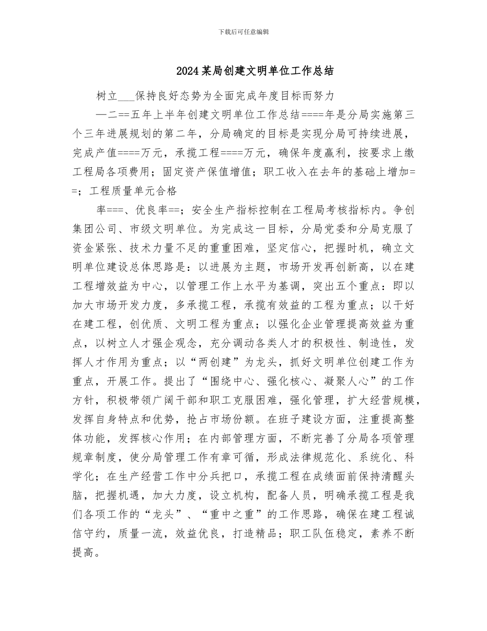 2024某局创建文明单位工作总结_第1页