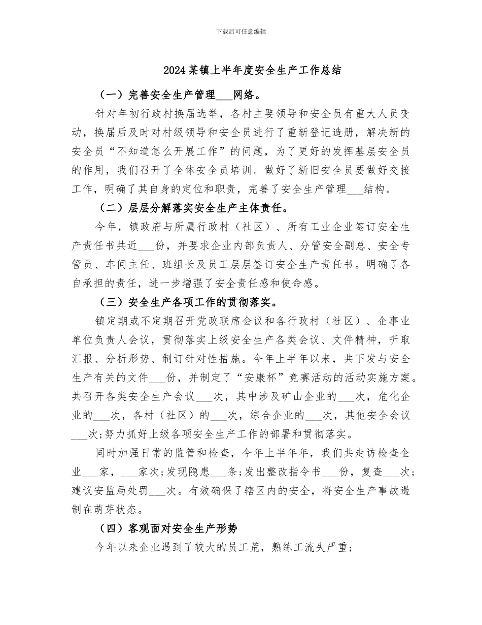 2024某镇上半年度安全生产工作总结_第1页