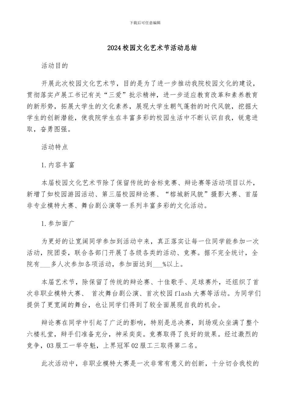 2024校园文化艺术节活动总结_第1页