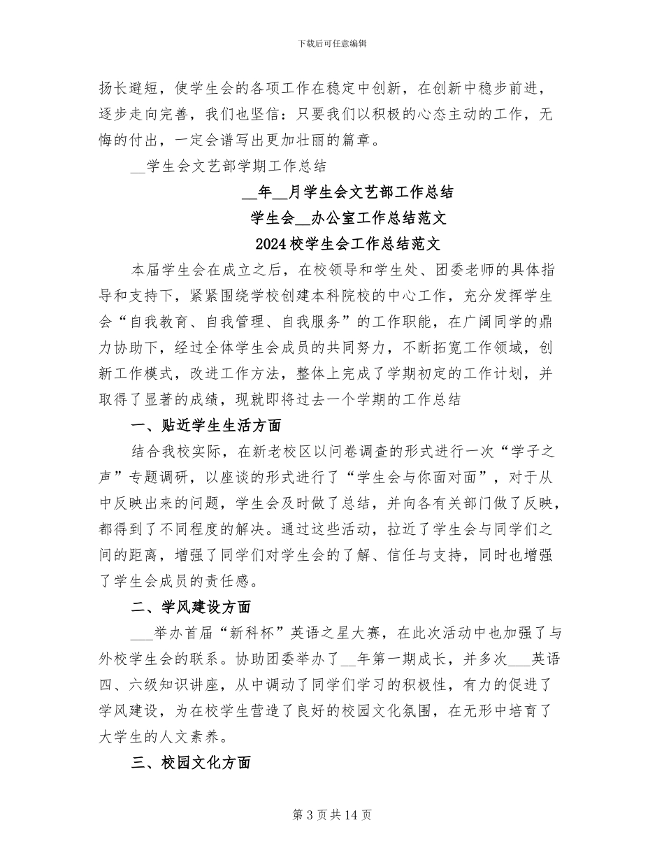 2024校学生会工作总结_第3页