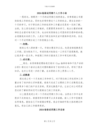 2024检验试用期个人工作小结