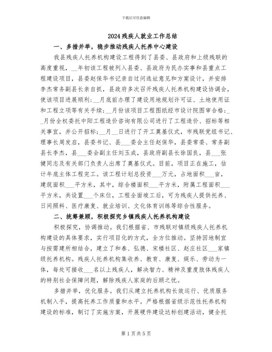 2024残疾人就业工作总结_第1页