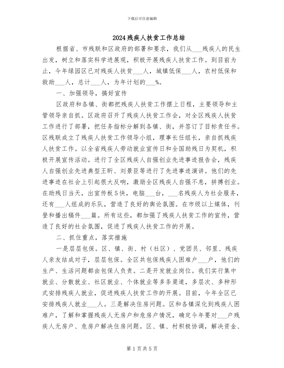 2024残疾人扶贫工作总结_第1页