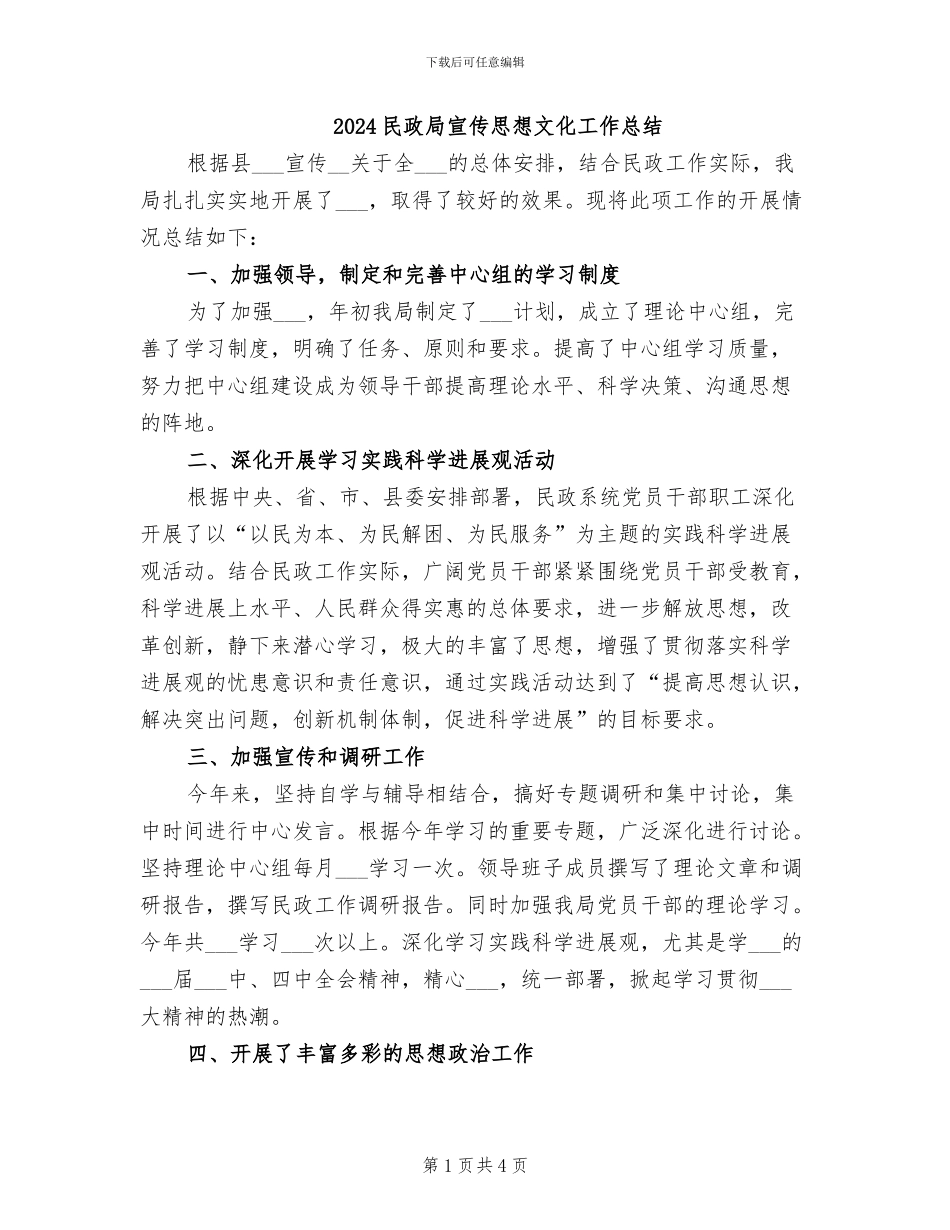 2024民政局宣传思想文化工作总结_第1页