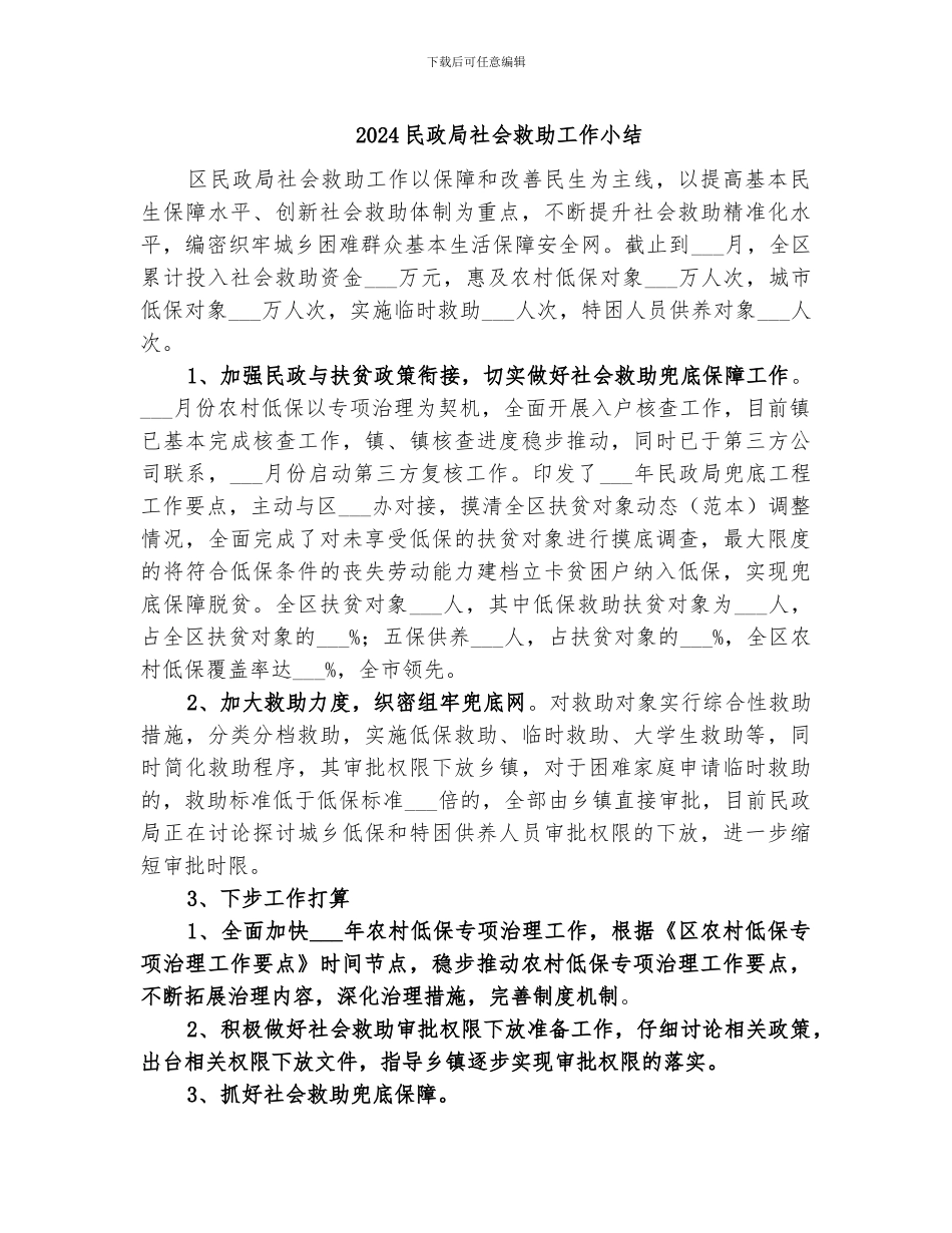 2024民政局社会救助工作小结_第1页