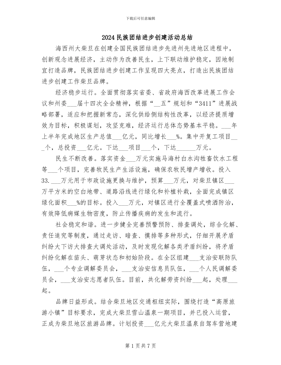 2024民族团结进步创建活动总结_第1页