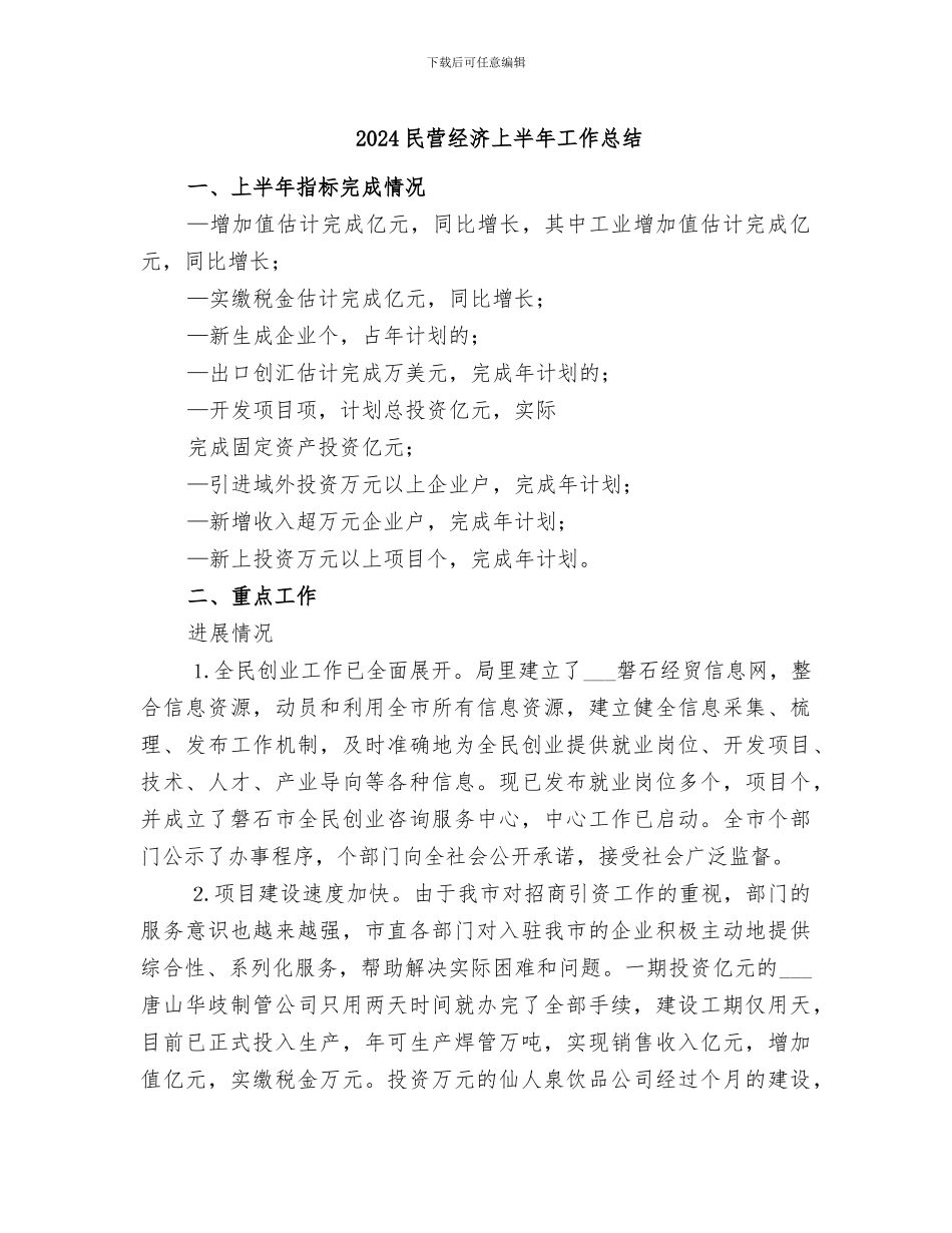 2024民营经济上半年工作总结_第1页