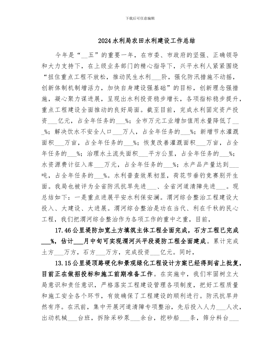 2024水利局农田水利建设工作总结_第1页
