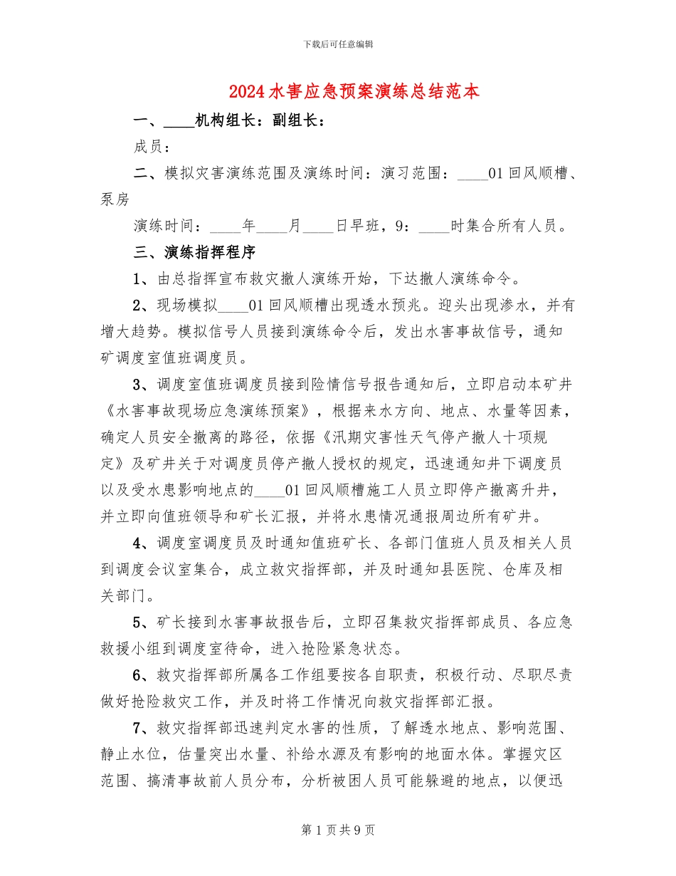 2024水害应急预案演练总结范本_第1页