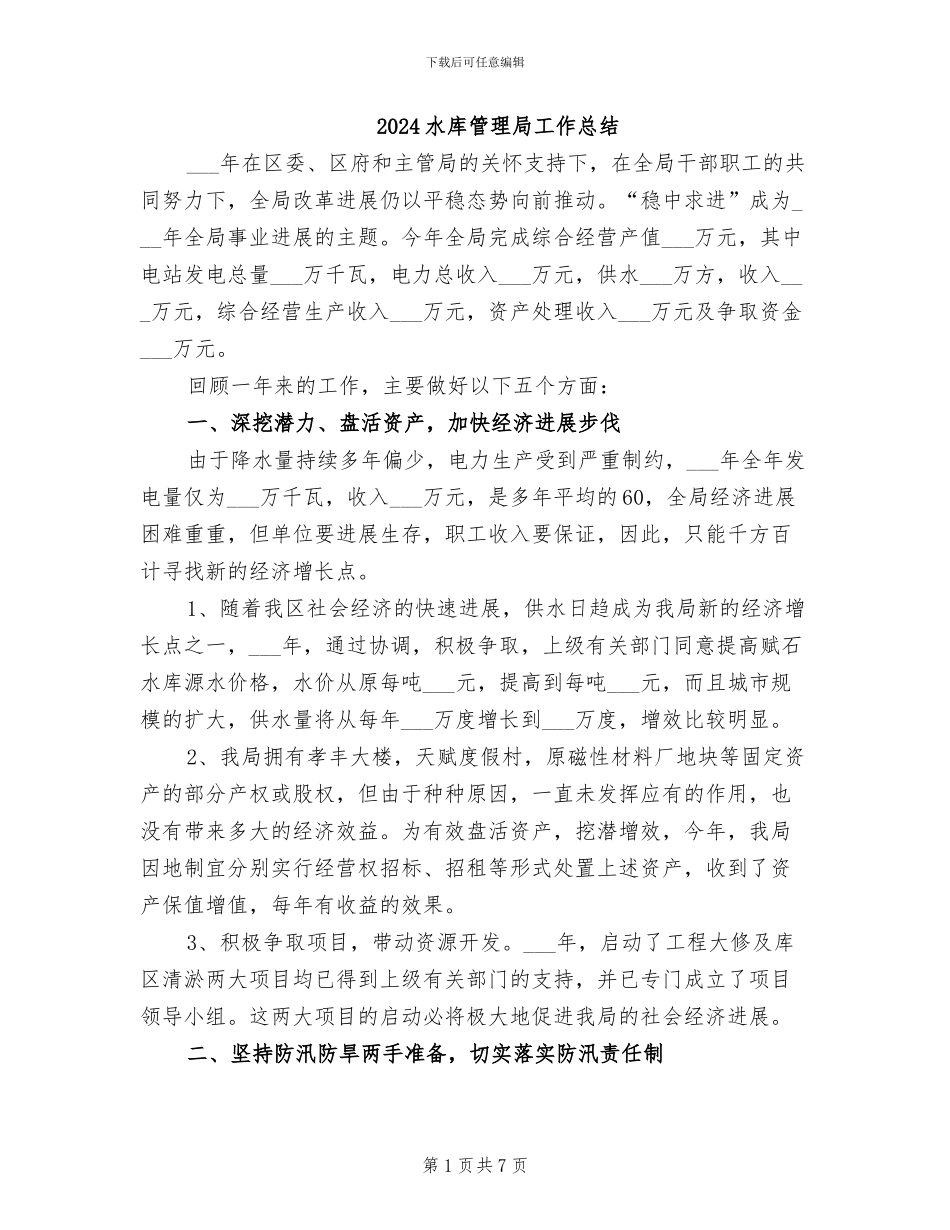 2024水库管理局工作总结_第1页