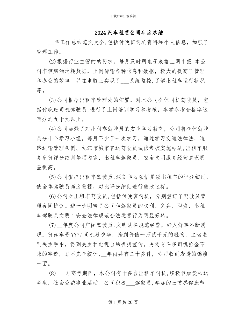 2024汽车租赁公司年度总结_第1页