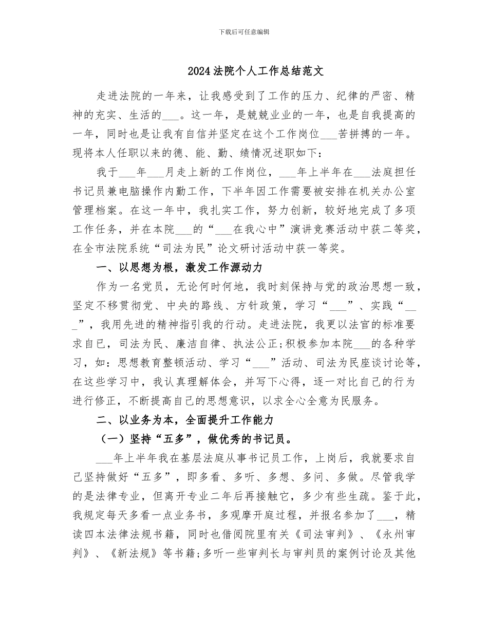 2024法院个人工作总结范文_第1页