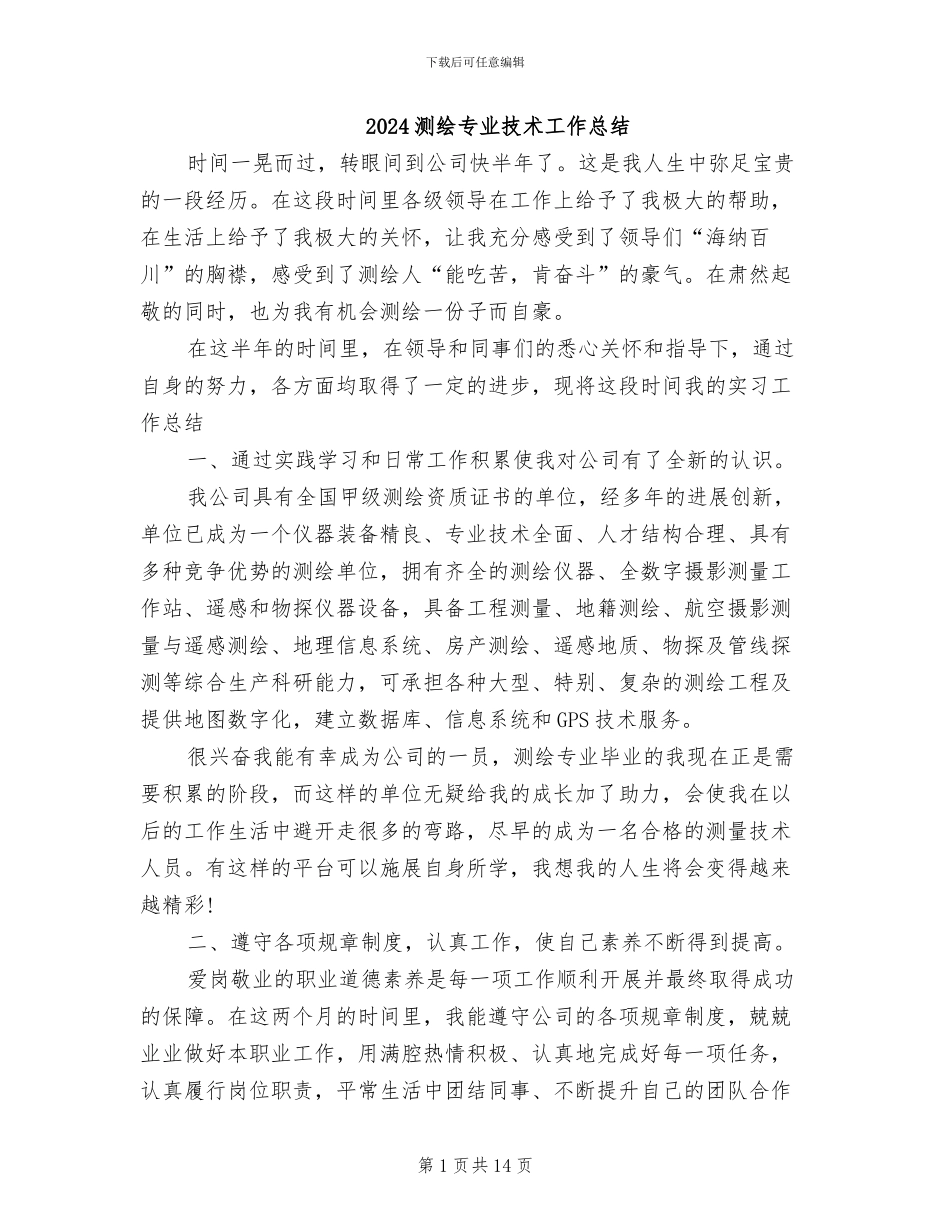 2024测绘专业技术工作总结_第1页