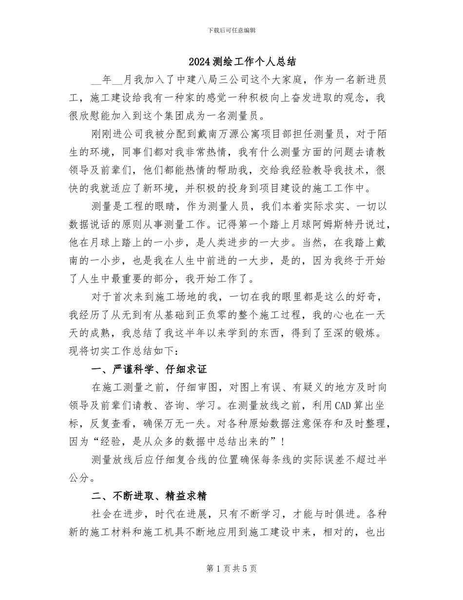 2024测绘工作个人总结_第1页