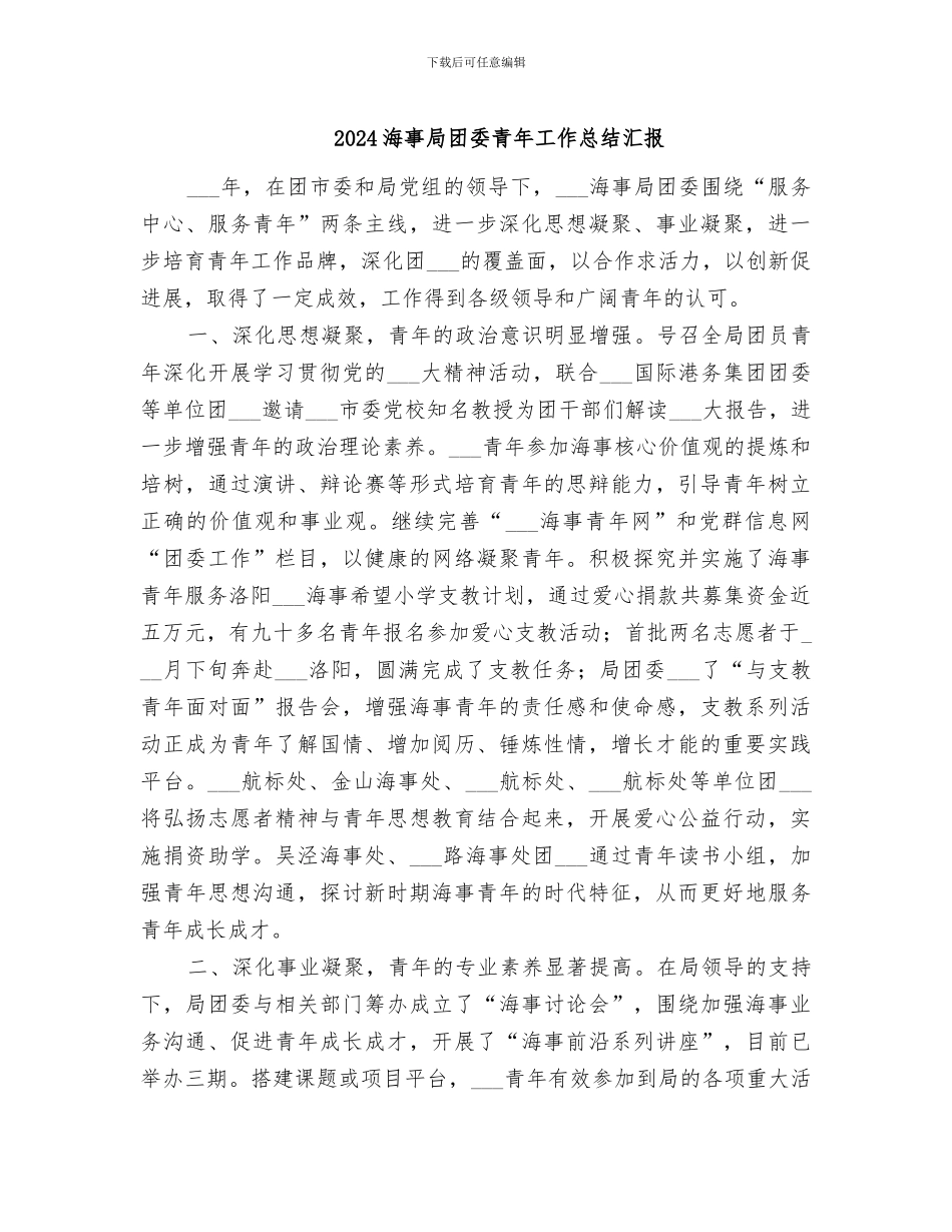 2024海事局团委青年工作总结汇报_第1页