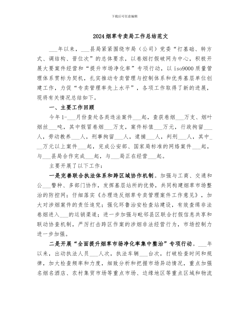 2024烟草专卖局工作总结范文_第1页