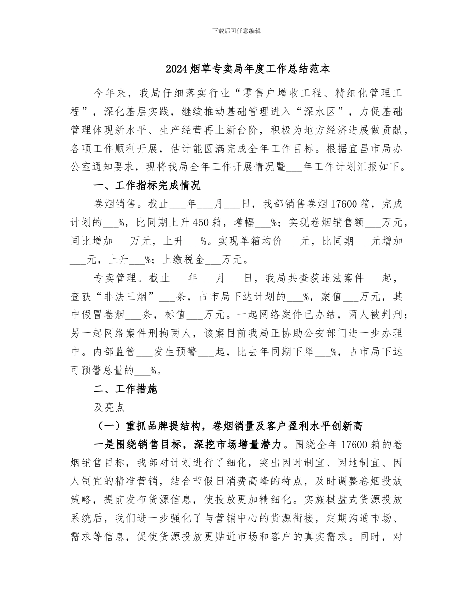 2024烟草专卖局年度工作总结范本_第1页