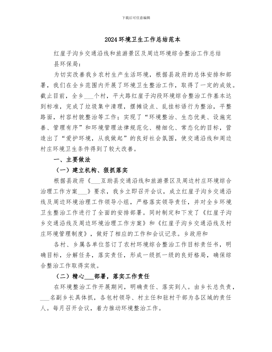 2024环境卫生工作总结范本_第1页