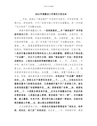 2024环境整治工作情况月度总结