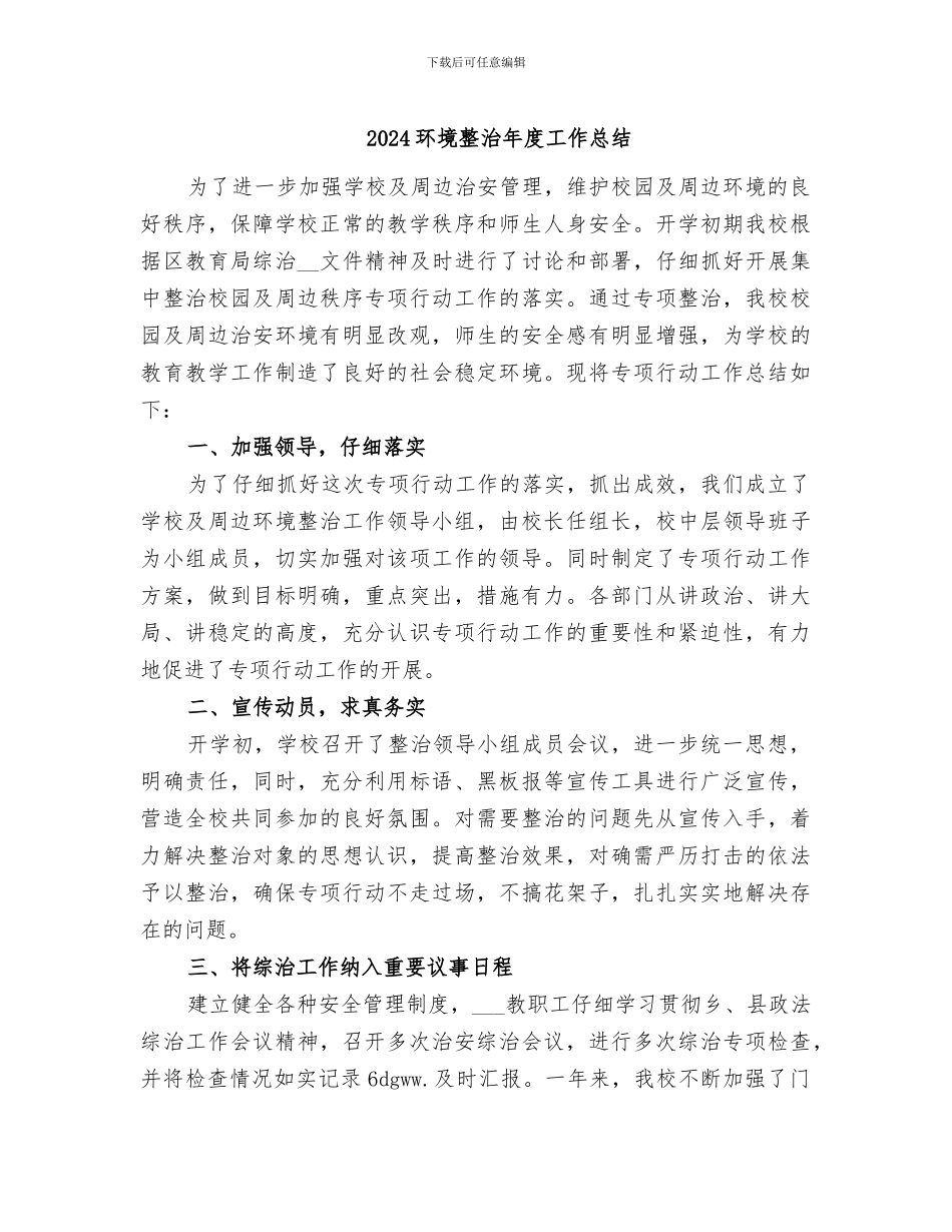 2024环境整治年度工作总结_第1页