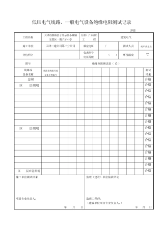 7低压电气线路、照明配电箱绝缘电阻测试记录(津资KD41)