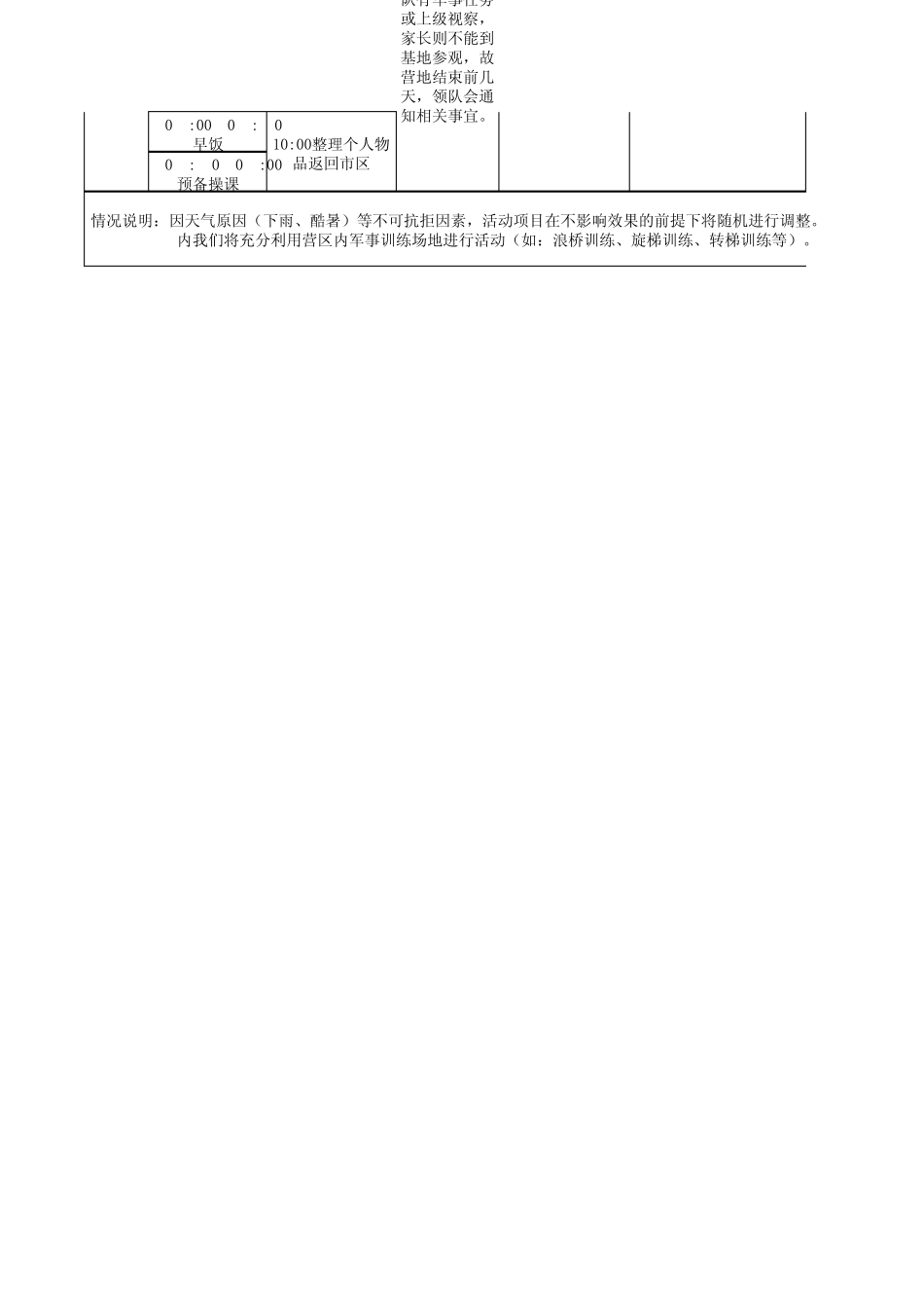 7天6夜军事拓展夏令营活动课程表_第3页