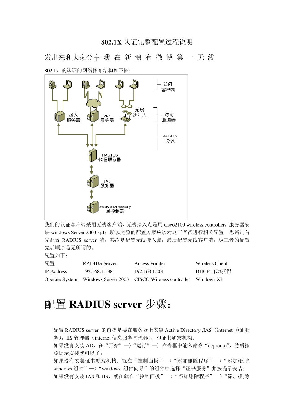 802.1X认证完整配置过程RADIUS_server搭建_第1页
