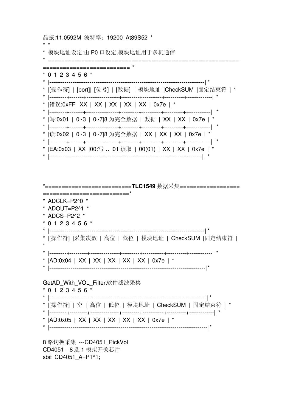 8051单片机TLC1549数据采集程序源代码_第1页