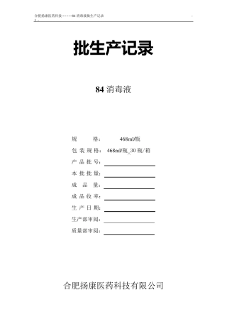 84消毒液批生产记录
