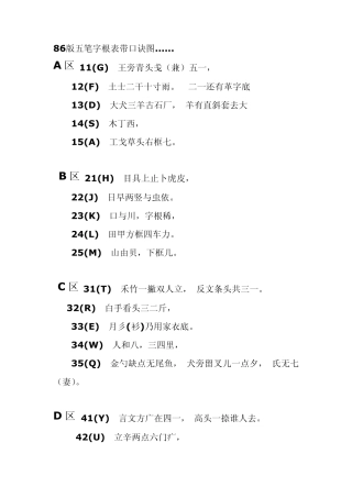 86版五笔字根表带口诀图