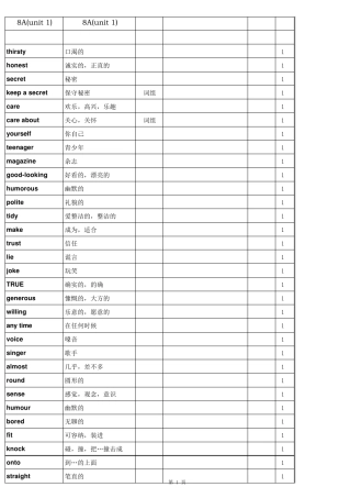 8A单词表苏教版牛津英语