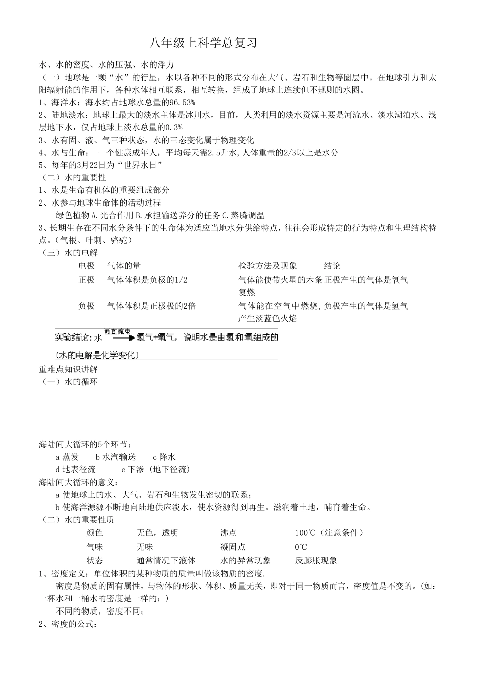 8年级上浙教版科学知识点总结总复习_第1页