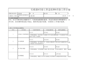 8月份行政部工作总结和9月份工作计划