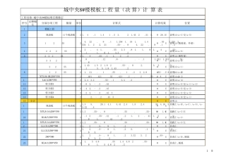 8楼模板土建工程量计算表格_(实用版)(version1)