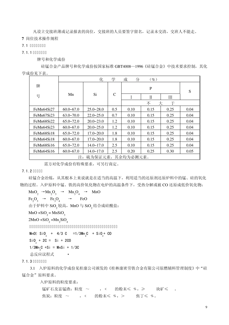 9000kvA矿热炉硅锰合金冶炼工作标准_第3页