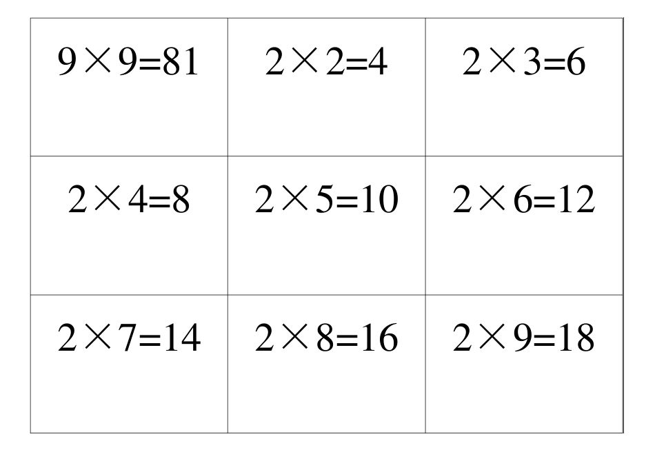 99乘法表卡片可双面打印_第2页